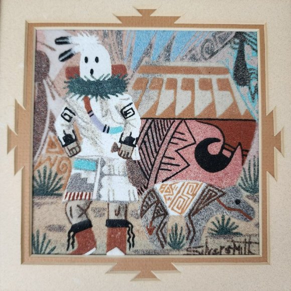 Keith Silversmith Navajo Kachina Dancer Sand Painting Framed Native Indian Art - Picture 1 of 9